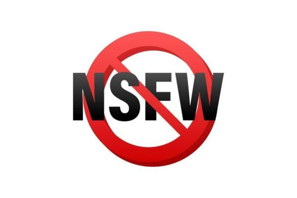 A computer screen displaying a warning label with the term NSFW, surrounded by icons representing safe online communities.